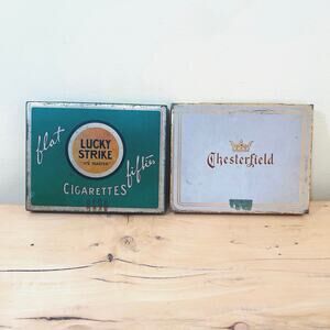 Vtg Tin Green Lucky Strike Chesterfield Cigarette Tobacco Tobacciana